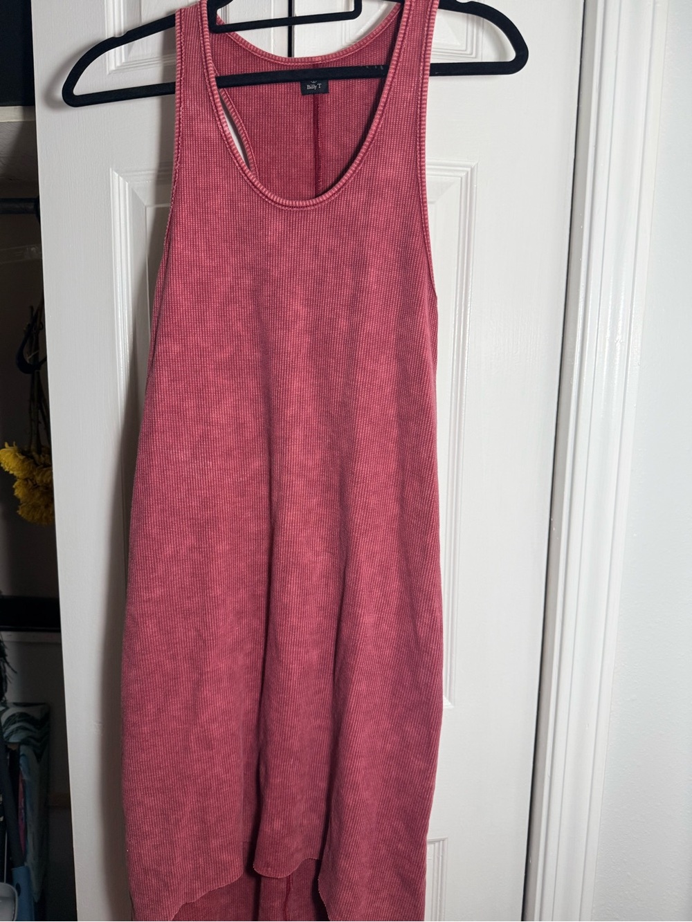 Billy T Thermal Waffle Knit Maxi Tank Dress Dusty Rose Mineral Wash High Low